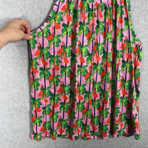 Bouffants and Broken Hearts Top Womens‎ Large Tank Linen Flamingo Tropical Flowy - Picture 5 of 9